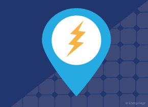 Map pin with a lightning bolt logo