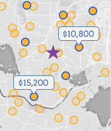 zip code entry prices map